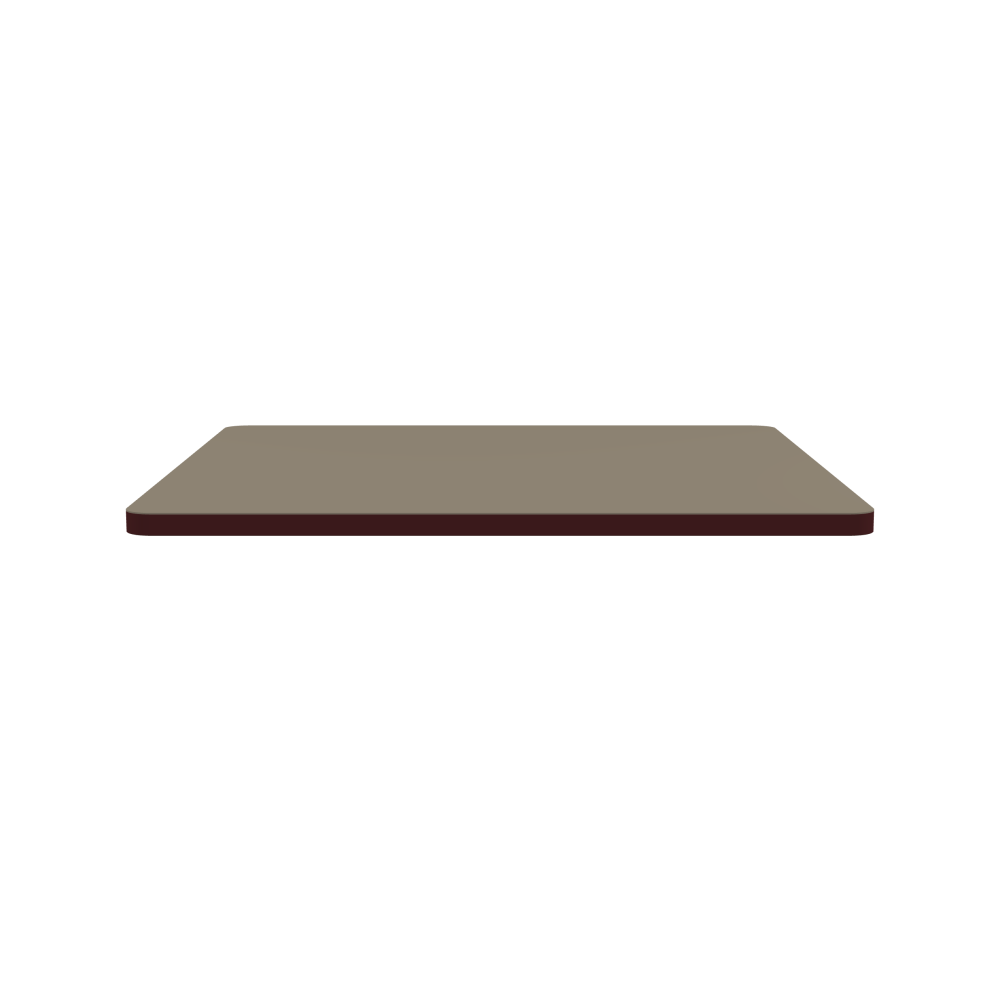 Table Top - Shape Square - Length 100.00 cm - Width 100.00 cm - Radius 4.00 cm - Thickness 3 cm - Surface Linoleum, 4011 Taupe - Core Laminboard - Edge Linoleum, 4154 Burgundy - Profile Edge 90°